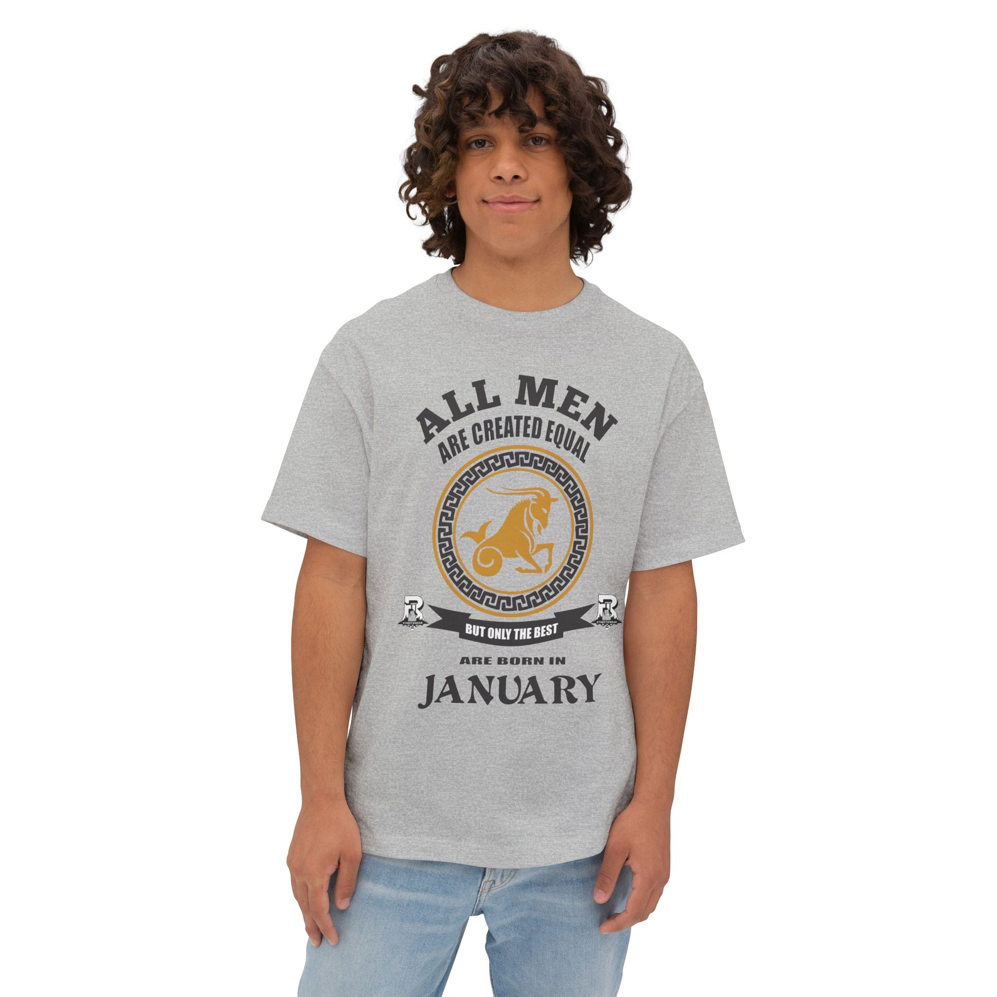 Men's January Birthday Boxy Tee, Oversized Shirt, Gift for Him, Astrology T-Shirt