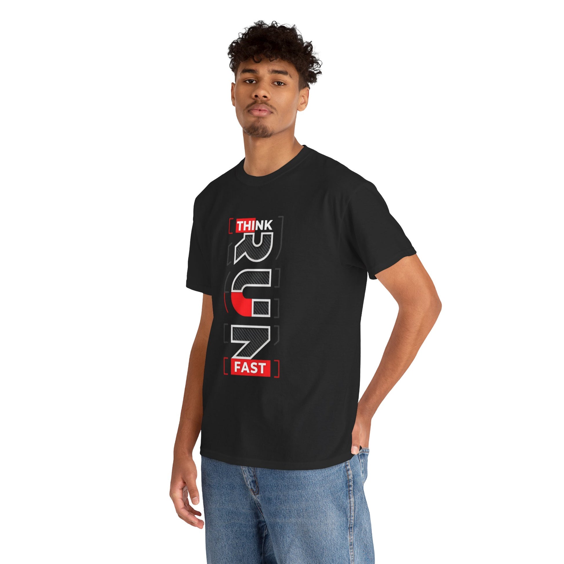 Unisex Heavy Cotton Tee with 'Think Fast' Design - Casual Streetwear, Motivational Apparel