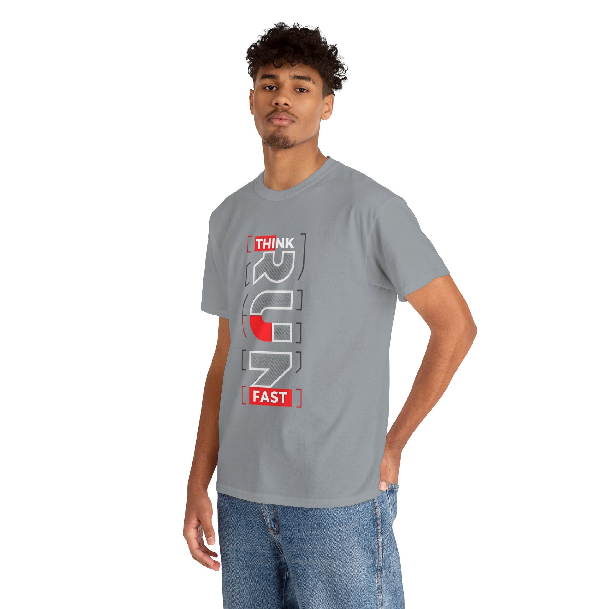 Unisex Heavy Cotton Tee with 'Think Fast' Design - Casual Streetwear, Motivational Apparel
