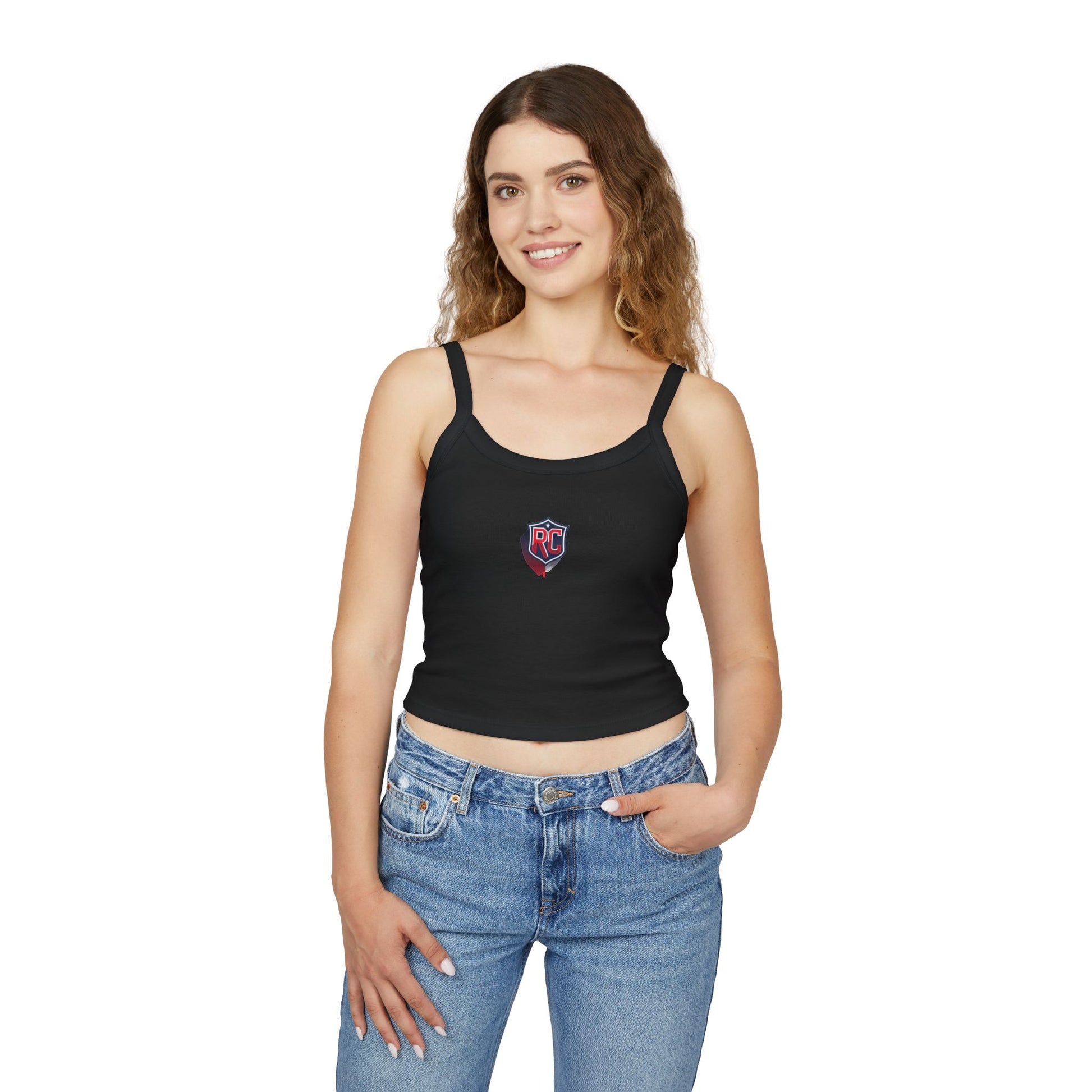 Reed Collection Stylish Women's Spaghetti Strap Tank Top with RC Shield Design – Perfect for Summer, Casual Wear, and Sporty Vibes