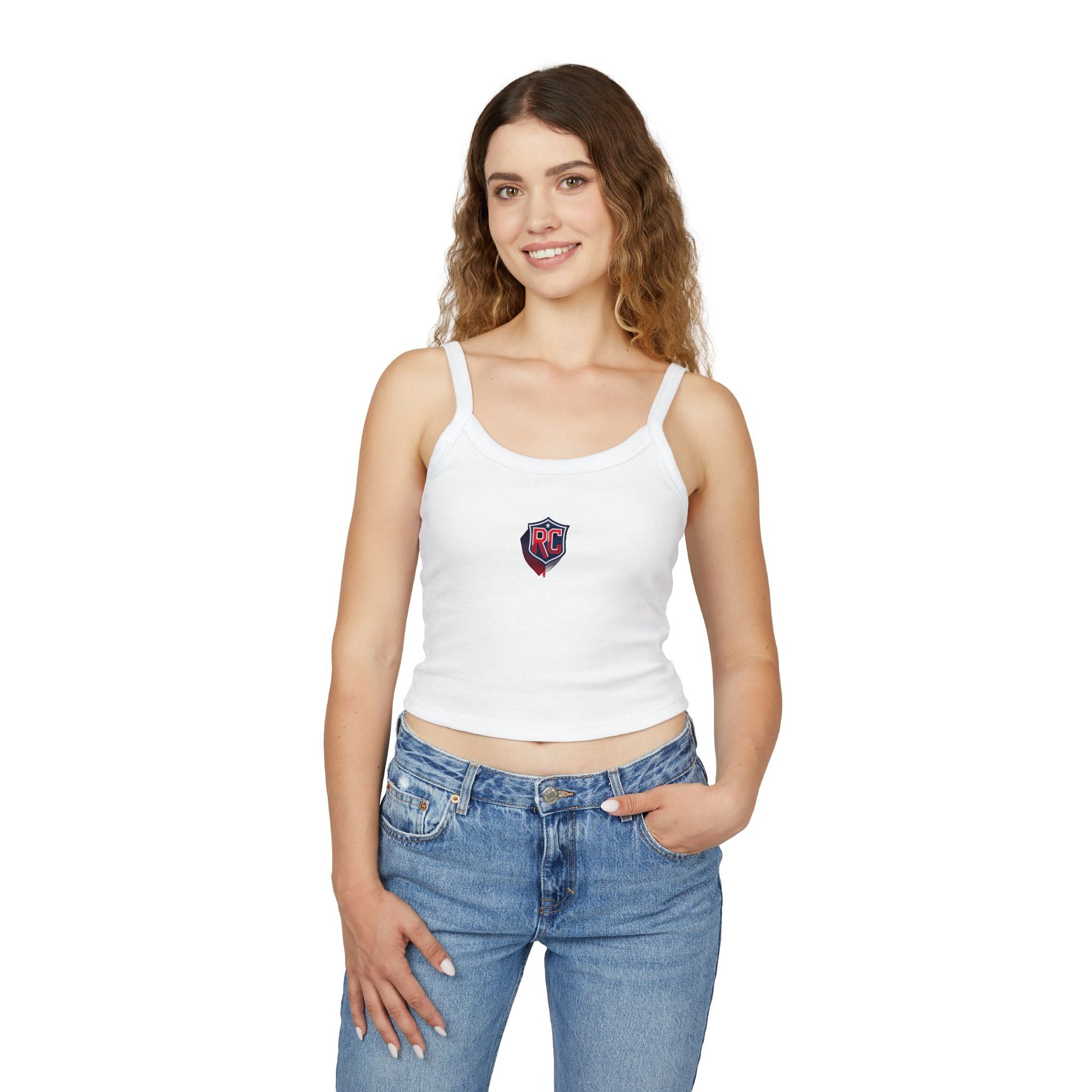 Reed Collection Stylish Women's Spaghetti Strap Tank Top with RC Shield Design – Perfect for Summer, Casual Wear, and Sporty Vibes